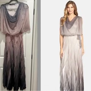 HOT Black by Komarov  Sheer Chiffon Blouson Charmeuse Ombre Dress Gown $598+tax!